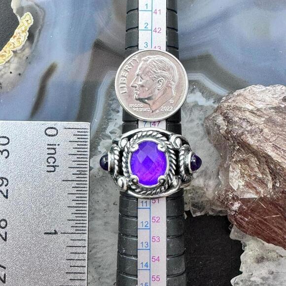 Carolyn Pollack Sterling 3 Amethyst Decorated Doublet Ring Size 5 For Women - Picture 9 of 10